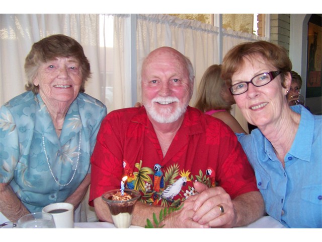 Barbara, Peter and Sheila on Peter's 68th birthday on May 9, 2014